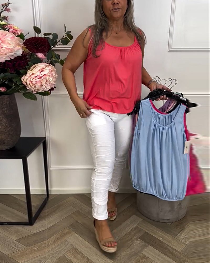 Mouwloze Effen Geplooide Tanktop