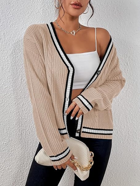 Casual loose fitting gebreid vest met V-hals