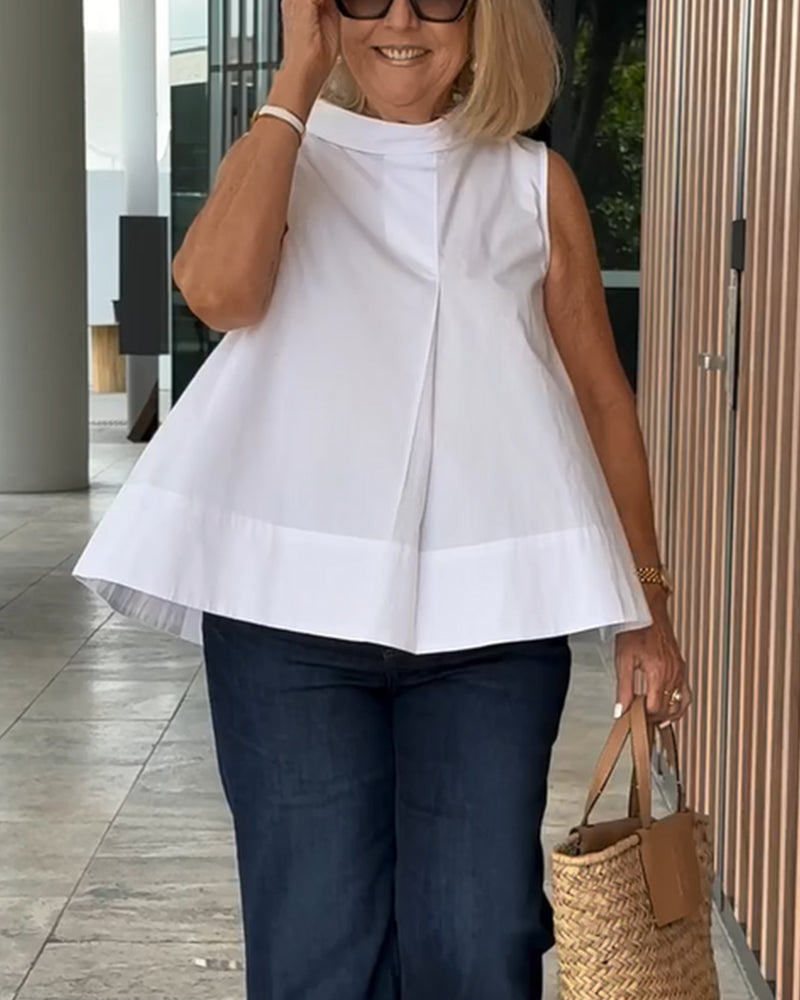Eenvoudige mouwloze effen blouse