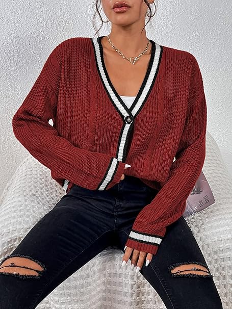 Casual loose fitting gebreid vest met V-hals