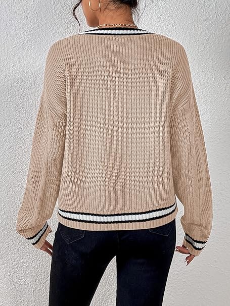 Casual loose fitting gebreid vest met V-hals