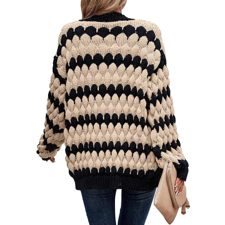 Dames Cardigan met lampionmouwen, open voorkant en gestreepte kleuren