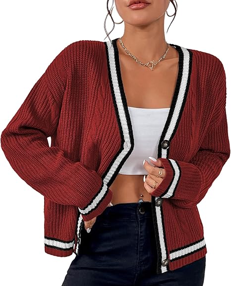 Casual loose fitting gebreid vest met V-hals
