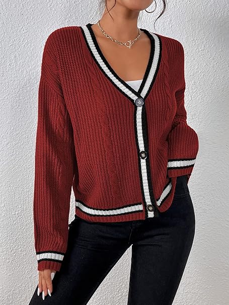 Casual loose fitting gebreid vest met V-hals