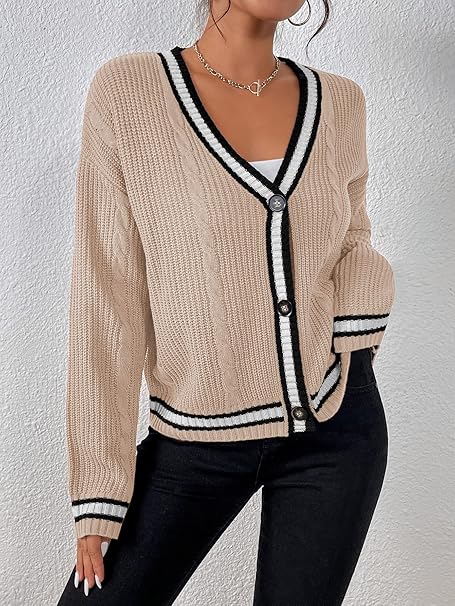 Casual loose fitting gebreid vest met V-hals