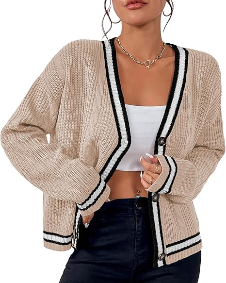 Casual loose fitting gebreid vest met V-hals