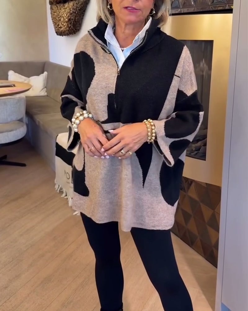 Modieuze sweater met half-zip en opstaande kraag