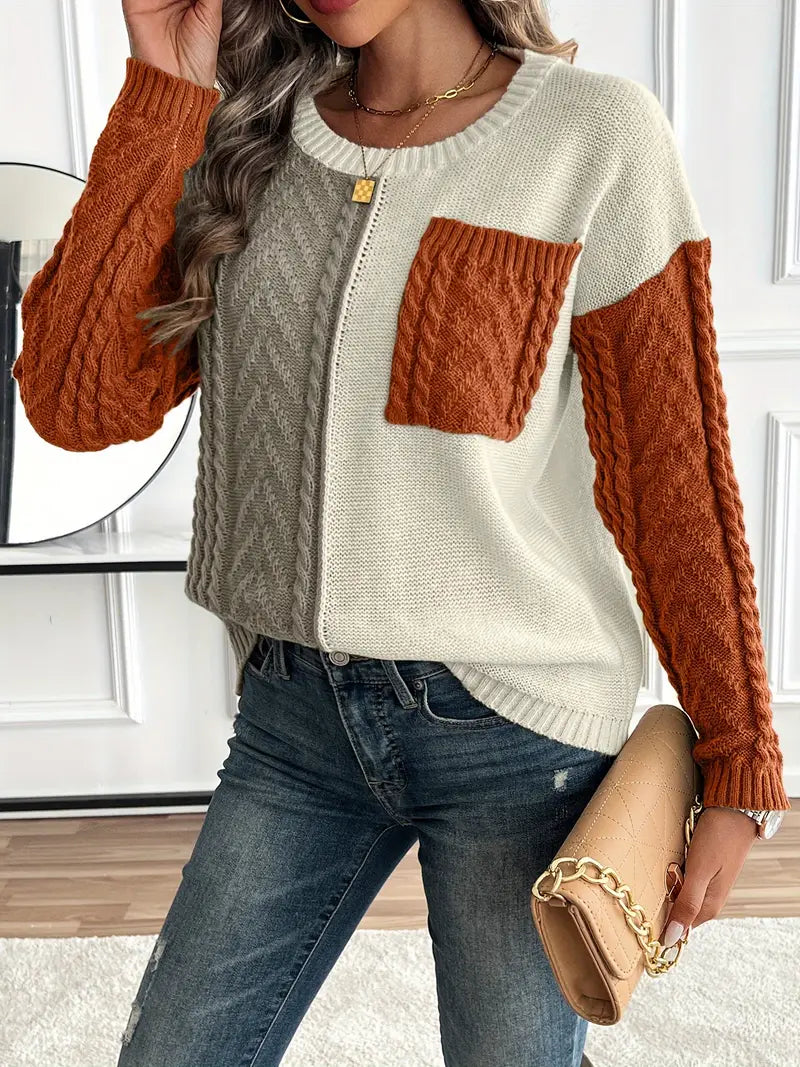 Chique Color Block Crew Neck Sweater voor dames