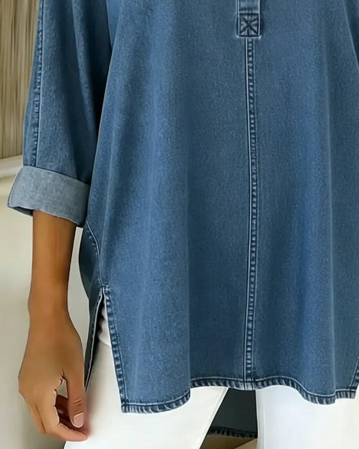 Knopenblazer V-hals Denim Top