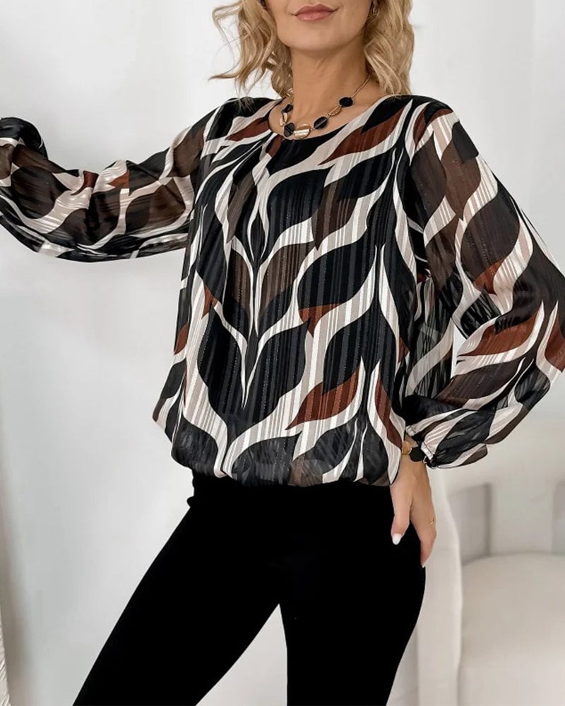 Blouse met lampionmouwen en ronde hals