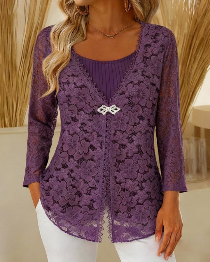 Top met lange mouwen en faux two-piece effect
