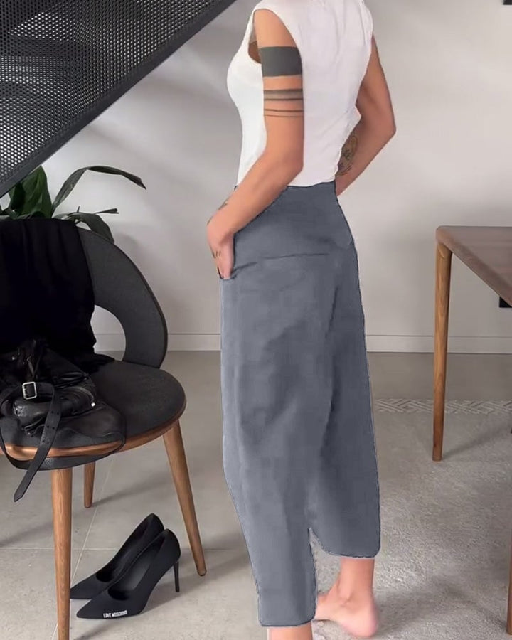 Eenvoudige effen asymmetrische casual broek