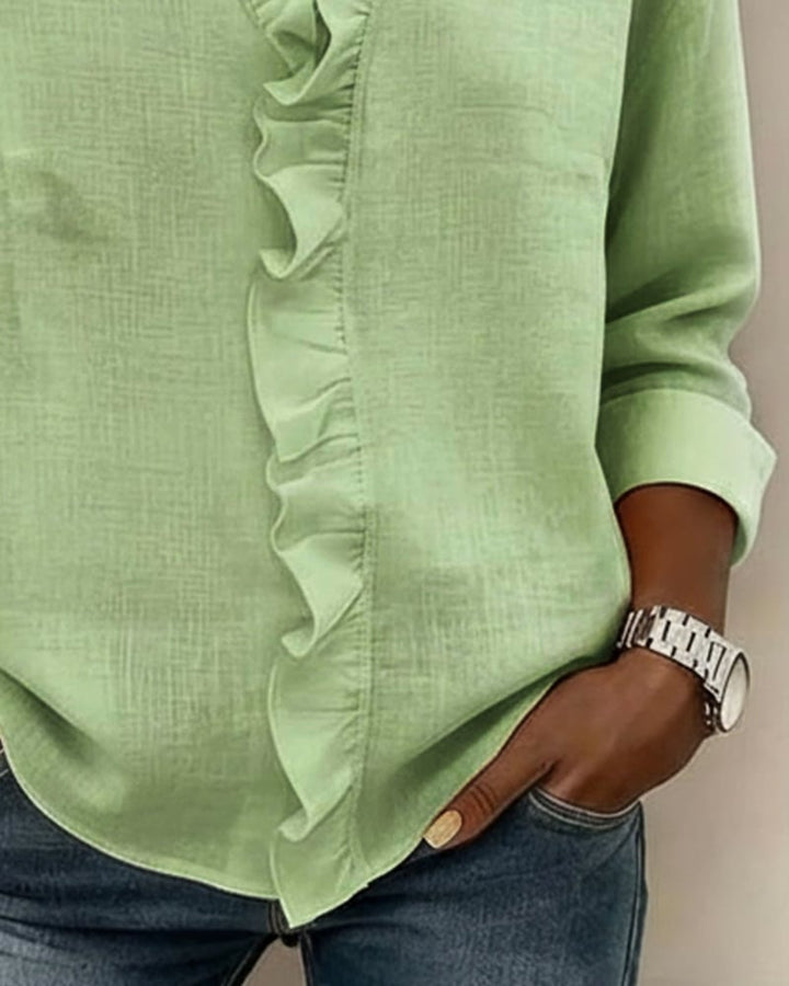 Ruffle V-hals blouse met lange mouwen