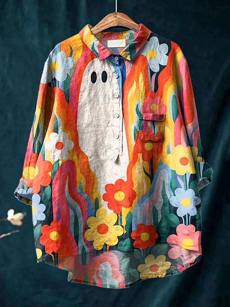 Spooky Graphic Tee met plantillustratie