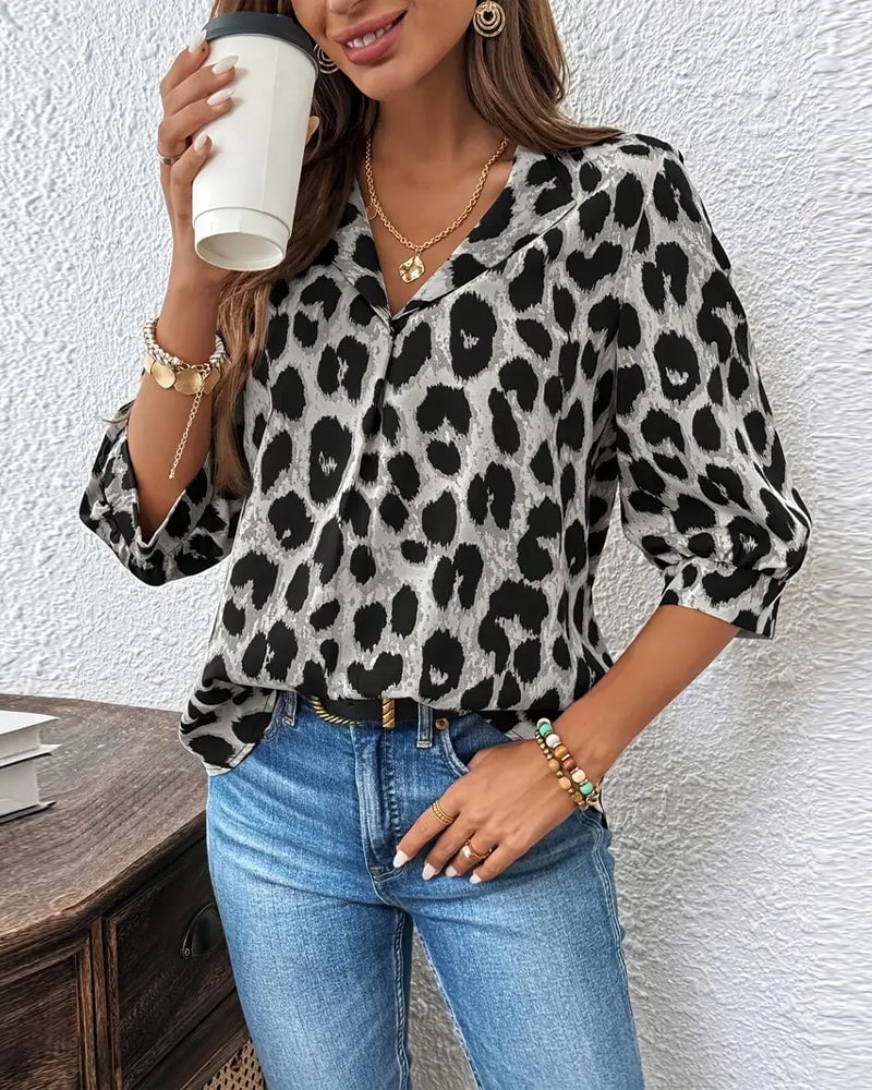 Losse Blouse met Luipaardprint en Halve Mouwen