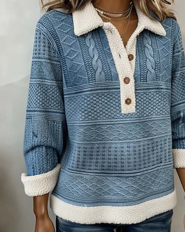 Casual Sweatshirt met Kraag en Patchwork