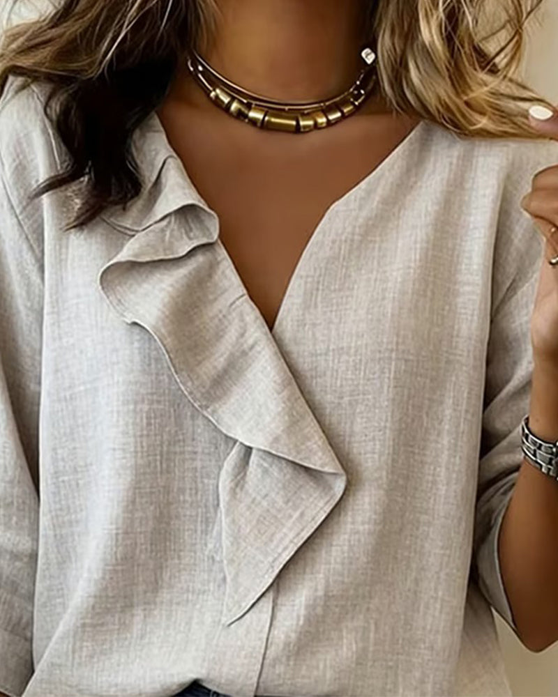 Effen blouse met ruches en lange mouwen