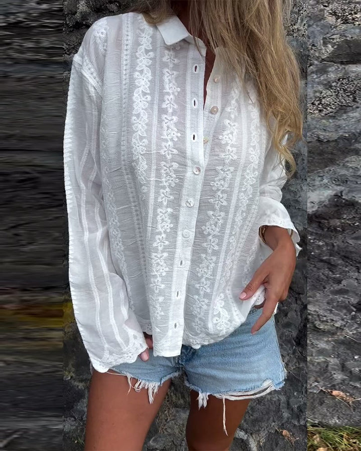 Casual shirt met geborduurde open polo-kraag