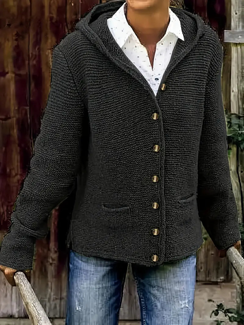 Elegante Long-Sleeved Hooded Cardigan