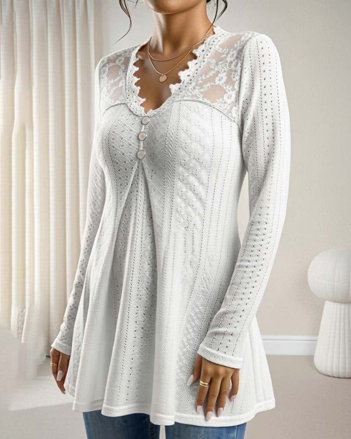 V-hals blouse met kanten panelen en knoopsluiting