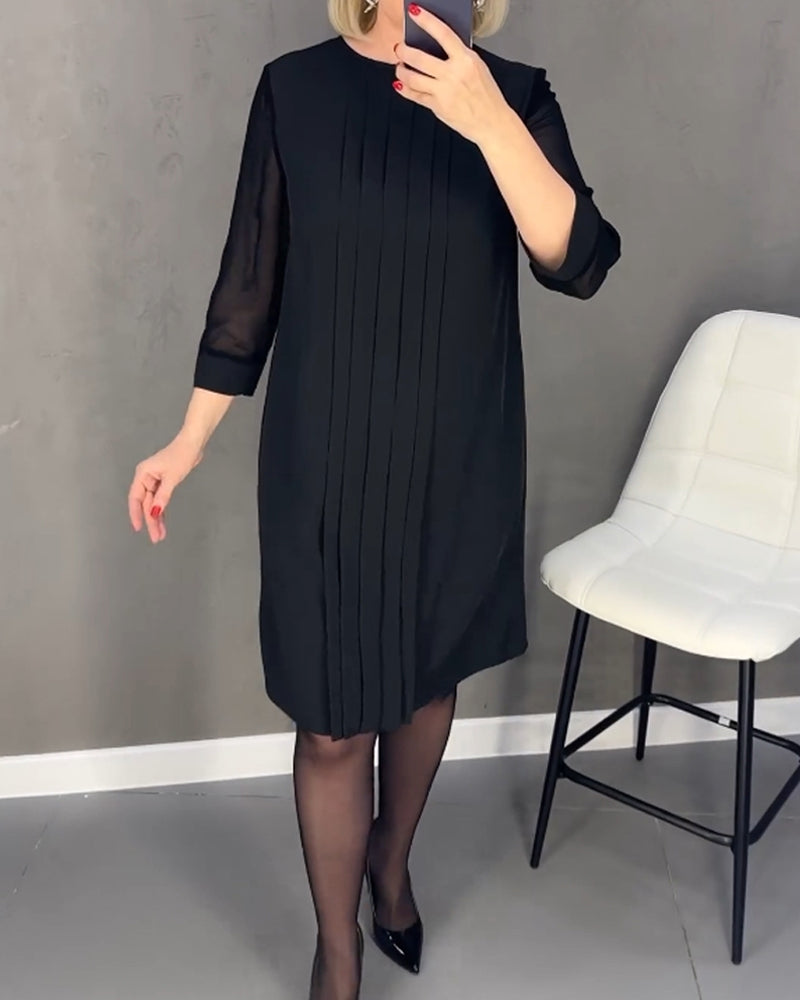 Geplooide patchwork mesh jurk in effen kleur