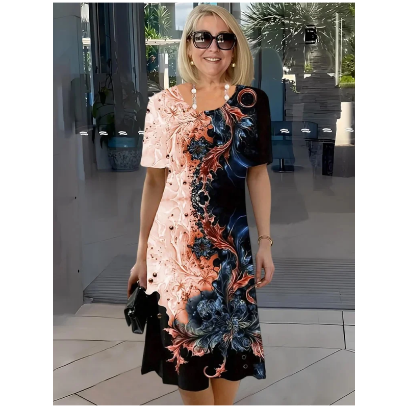 Casual Loose Dress met 3D-bloemen