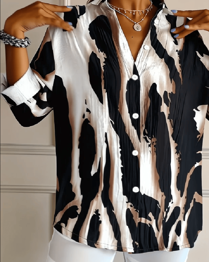Blouse met opstaande kraag en onregelmatige print