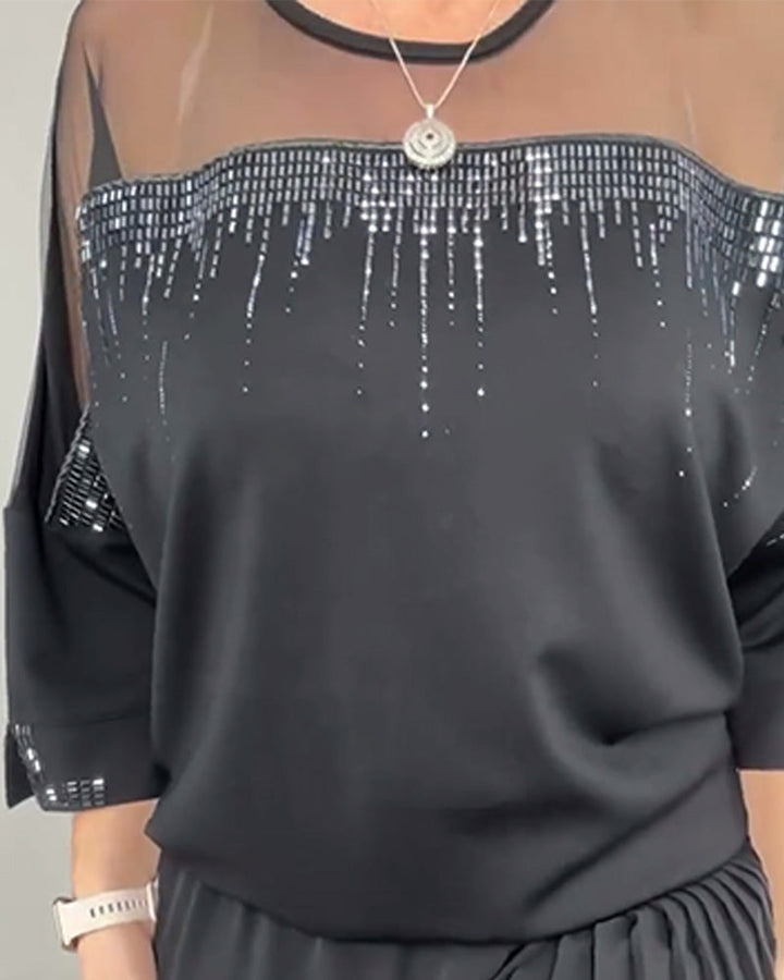 Loose Blouse met Mesh-details