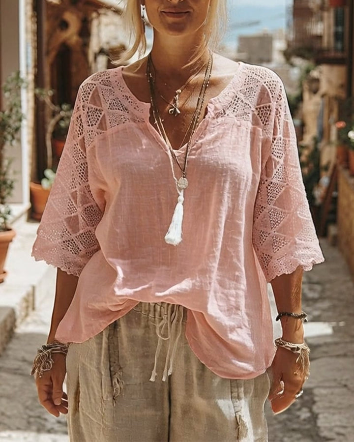 Effen blouse met V-hals en panelen