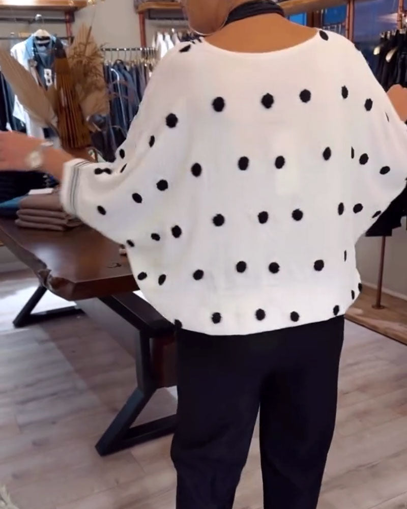 Losse blouse met V-hals en polkadots