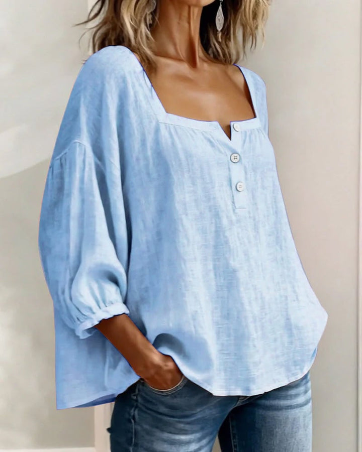 Simpele blouse met vierkante hals en lange mouwen