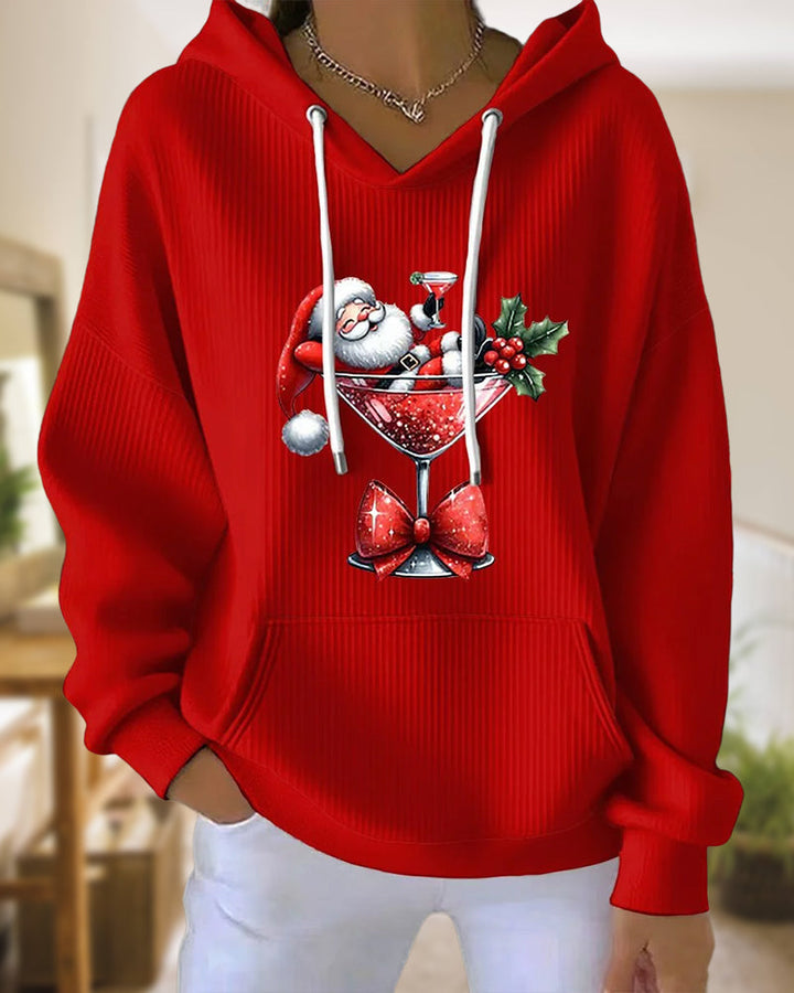 Hoodie met Santa Claus en Wijnglas Print