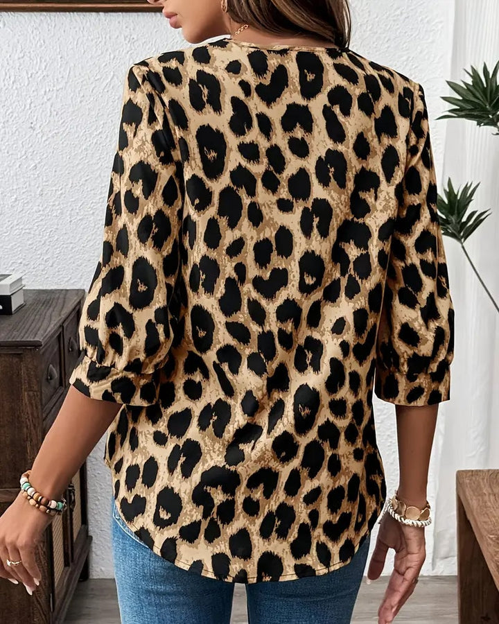 Losse Blouse met Luipaardprint en Halve Mouwen