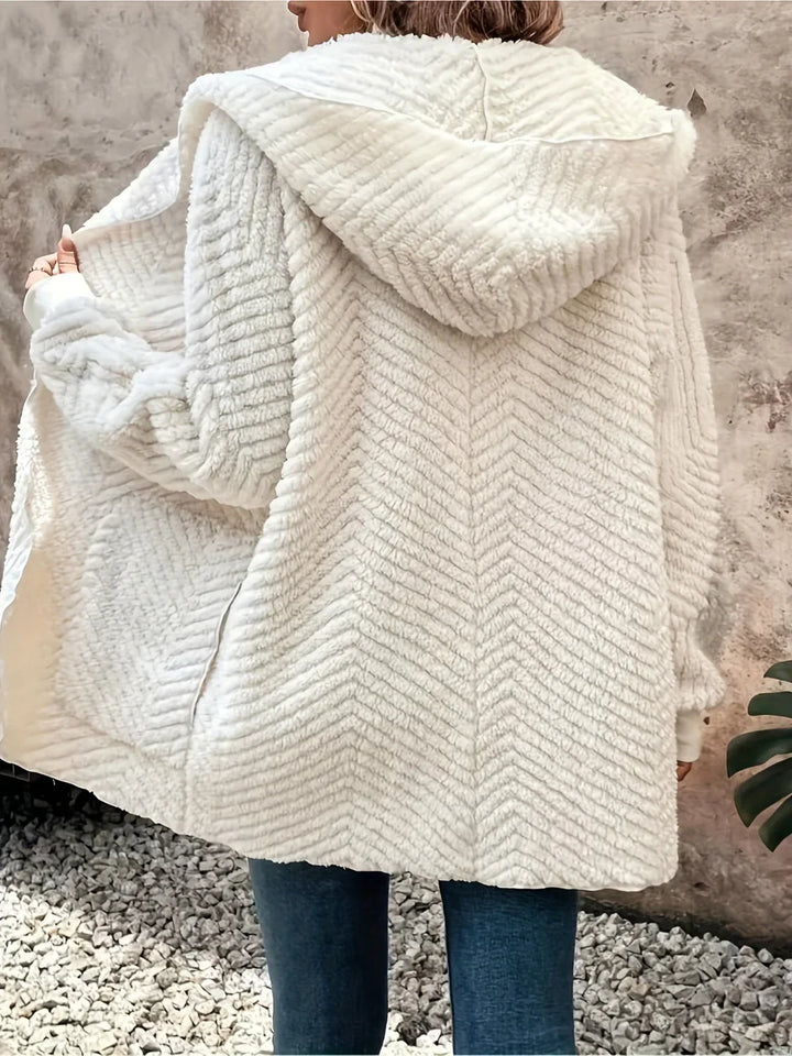 Openvallende fuzzy cardigan met lange mouwen en capuchon