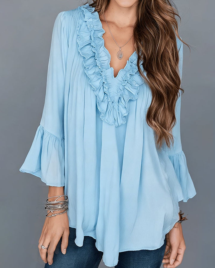 Elegante V-hals Ruches Blouse
