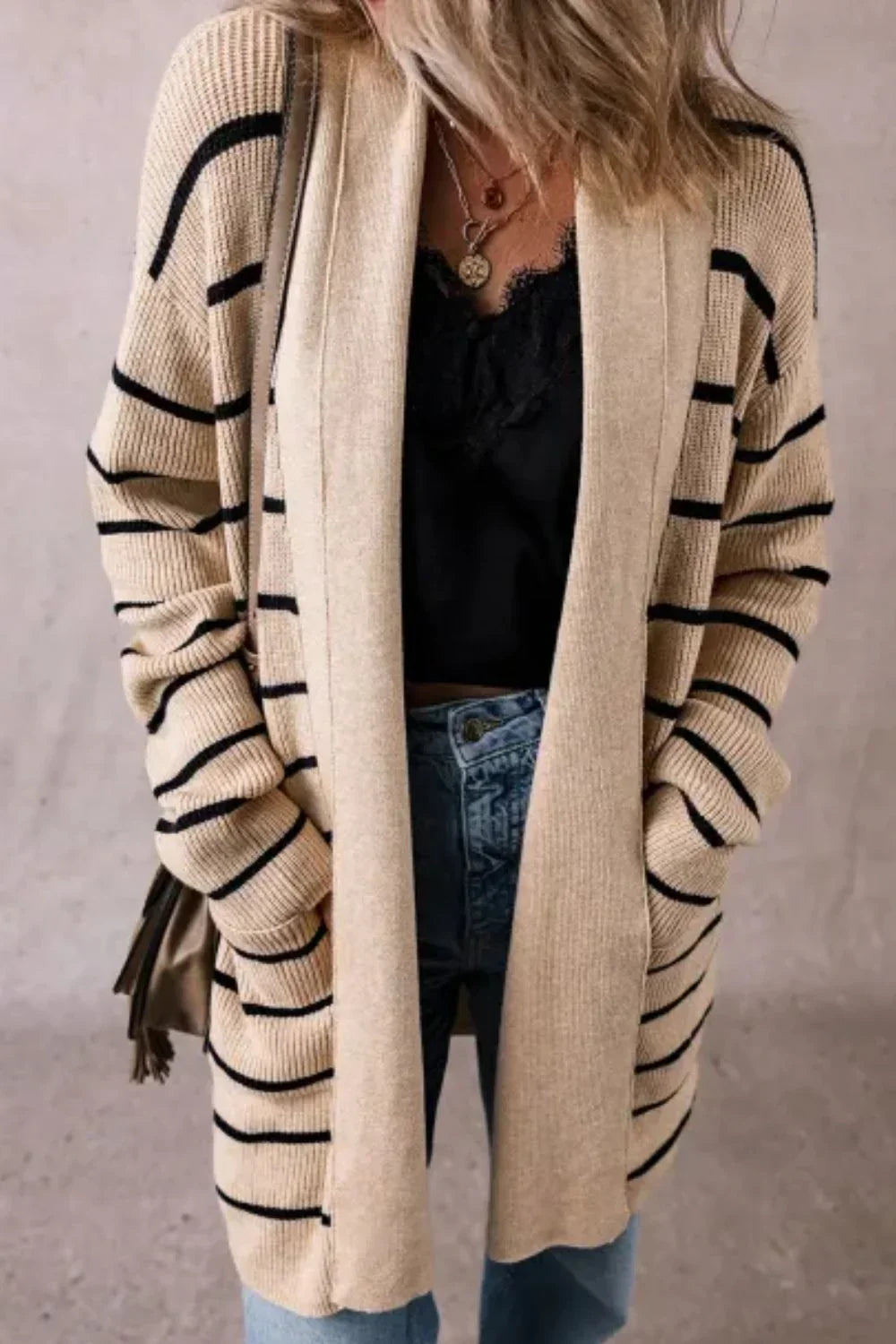 Gestreepte open cardigan met lange mouwen