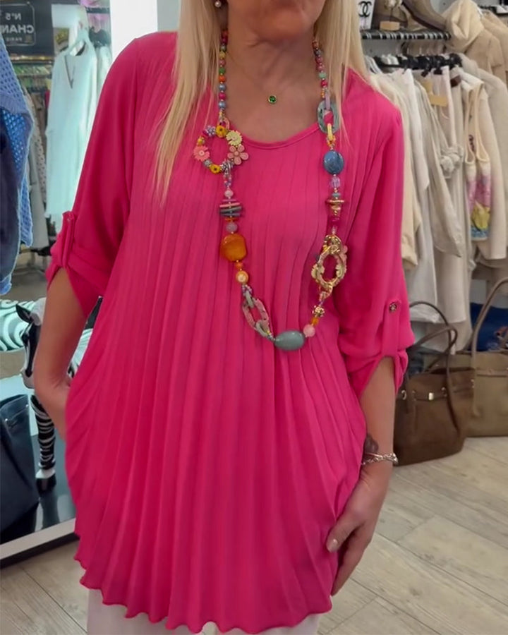 Blouse met ronde hals en plooien