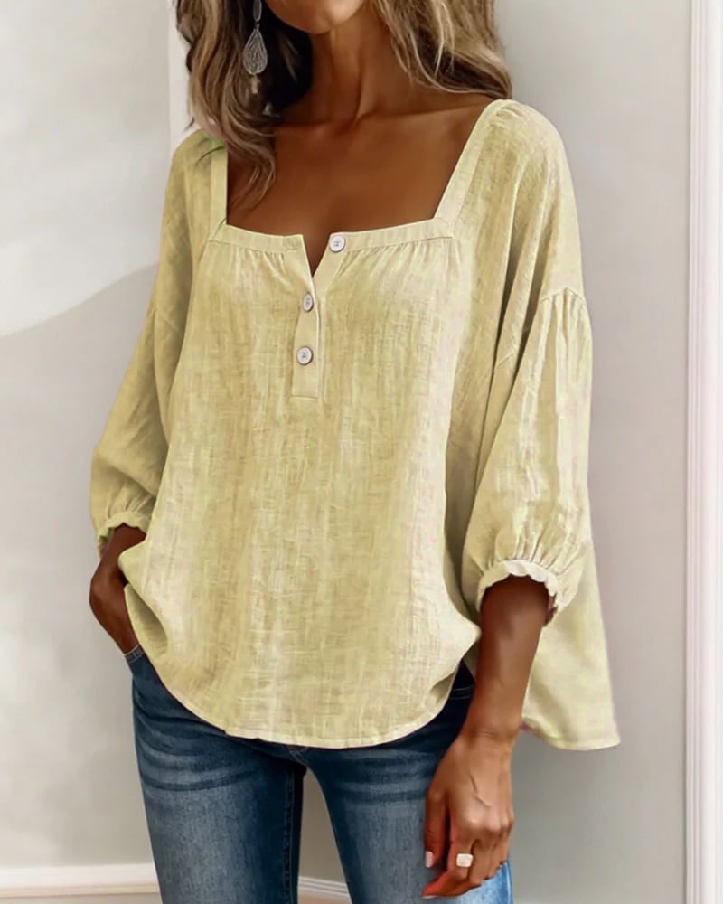 Simpele blouse met vierkante hals en lange mouwen