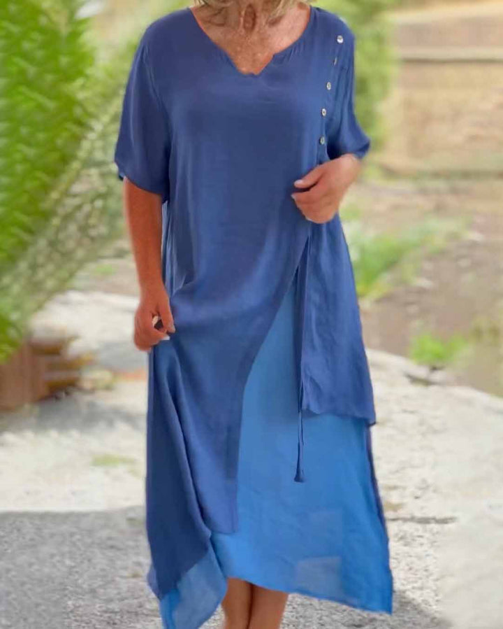 Asymmetrische jurk met korte mouwen