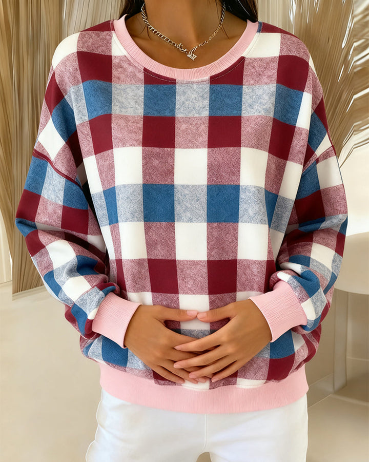 Ronde Hals Geruite Sweatshirt