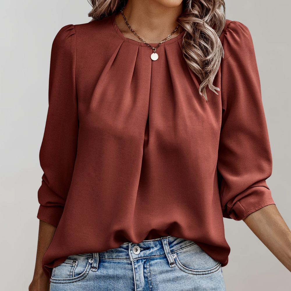 Minty Puff Sleeve Geplooide Blouse