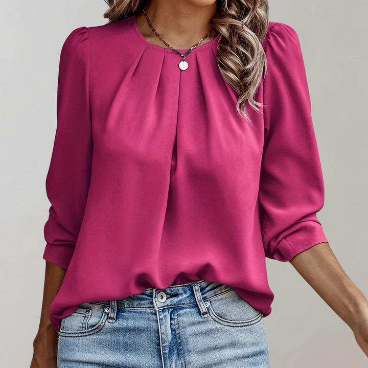 Minty Puff Sleeve Geplooide Blouse