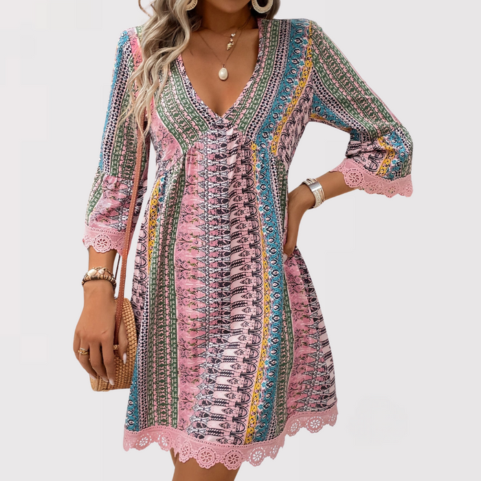 Bohemian V-hals Maxi-jurk met Flowing Fit