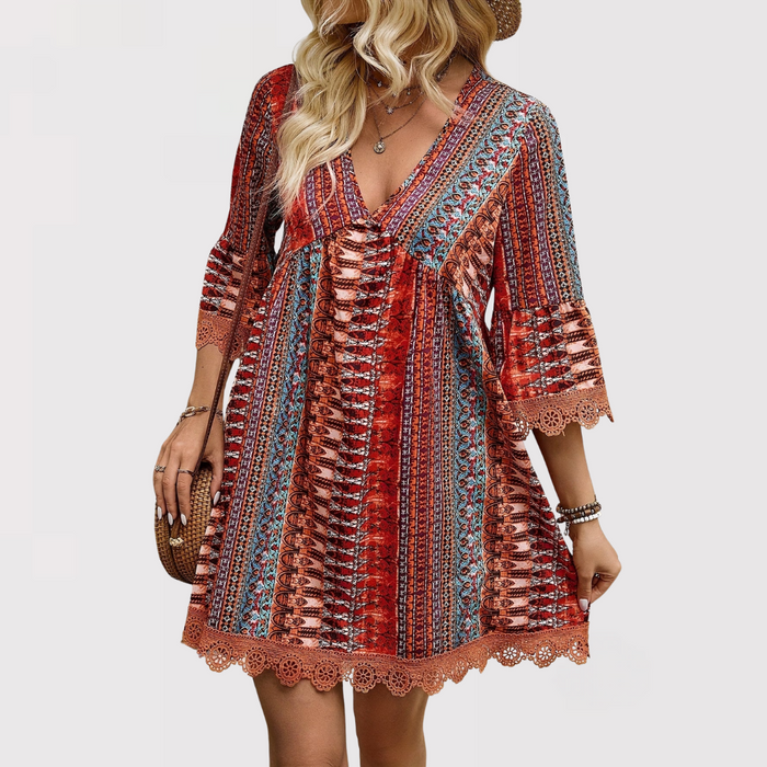 Bohemian V-hals Maxi-jurk met Flowing Fit