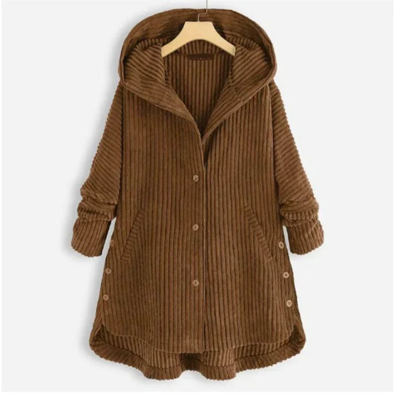 Geribbelde winterjas met capuchon voor dames