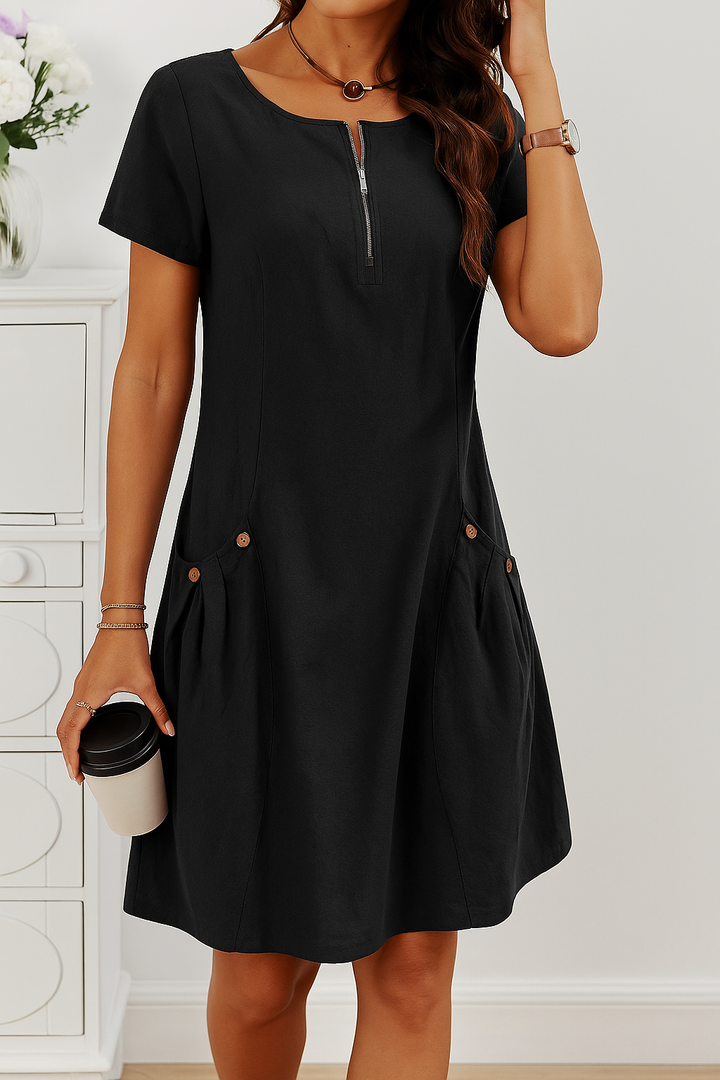 Comfortabele Cotton Pocket Midi Jurk