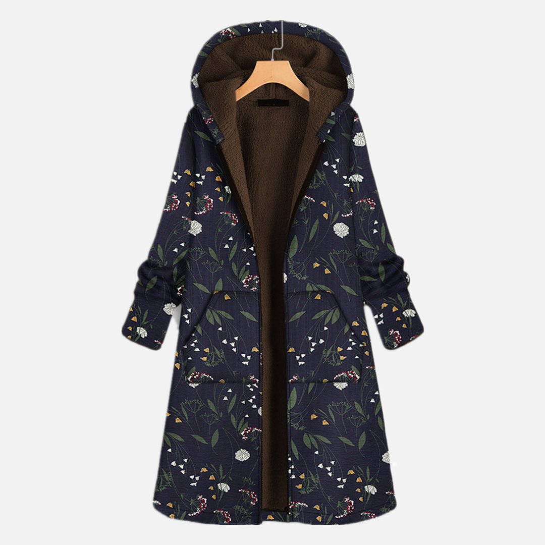 Winterjas met bloemenprint en capuchon voor dames