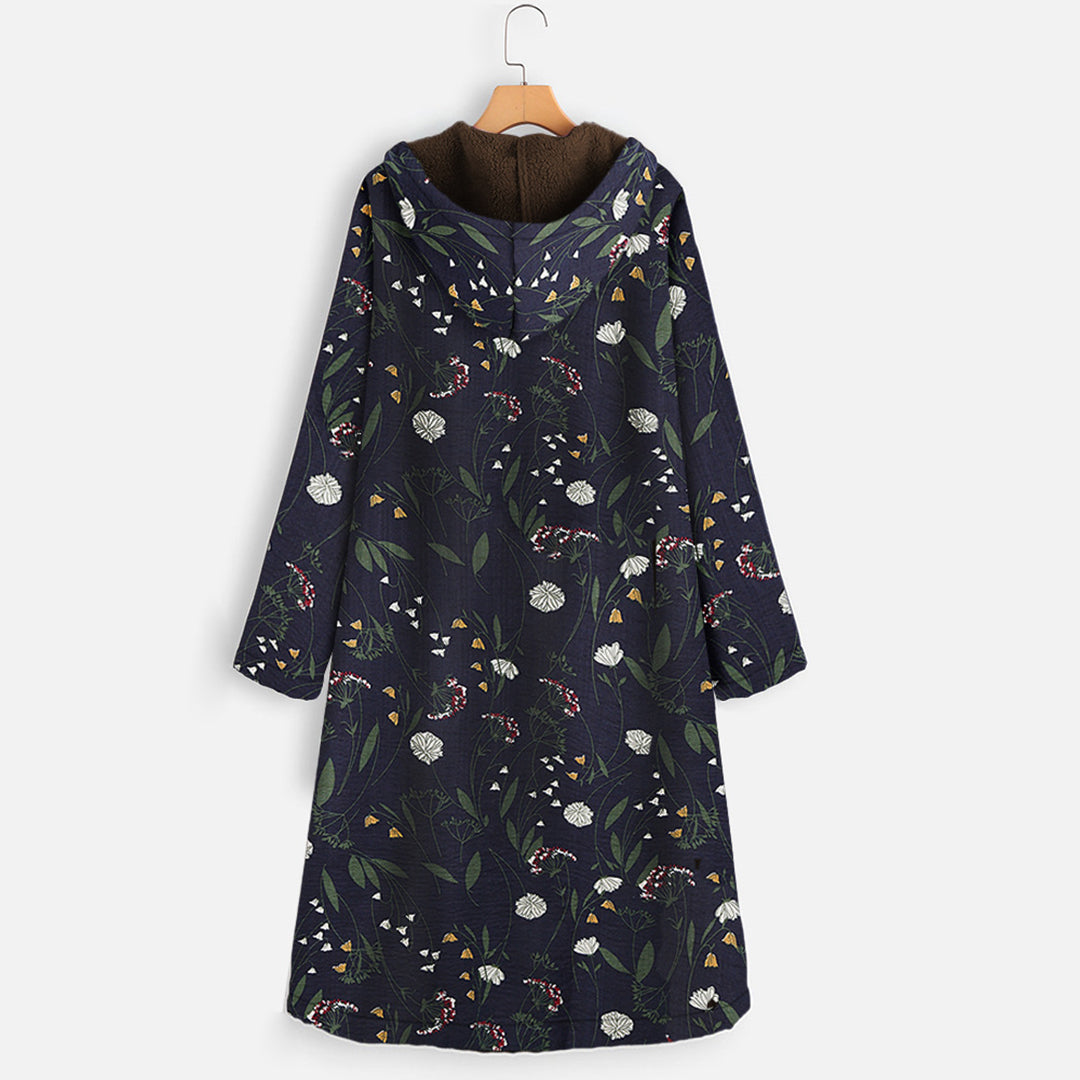 Winterjas met bloemenprint en capuchon voor dames