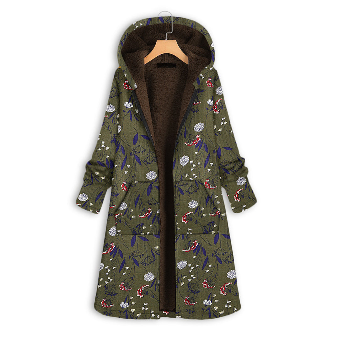 Winterjas met bloemenprint en capuchon voor dames