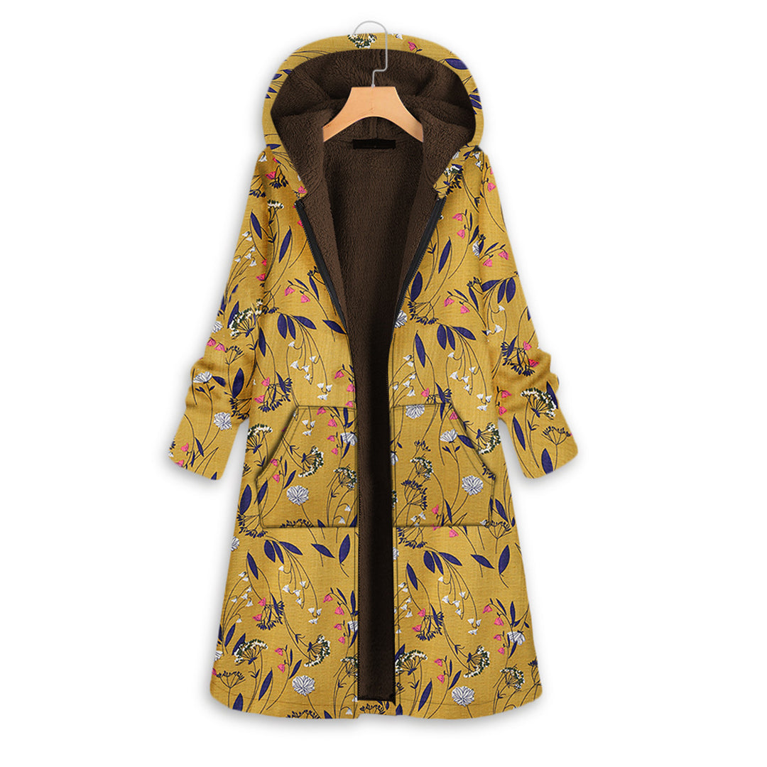 Winterjas met bloemenprint en capuchon voor dames